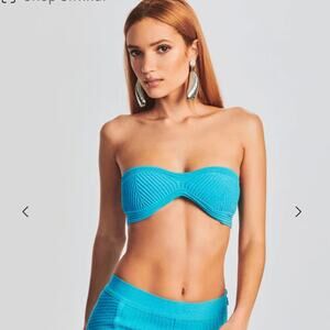 Retrofete Capri Bandage Metallic Knit Strapless Bra Crop Top Blue XS NWT $175